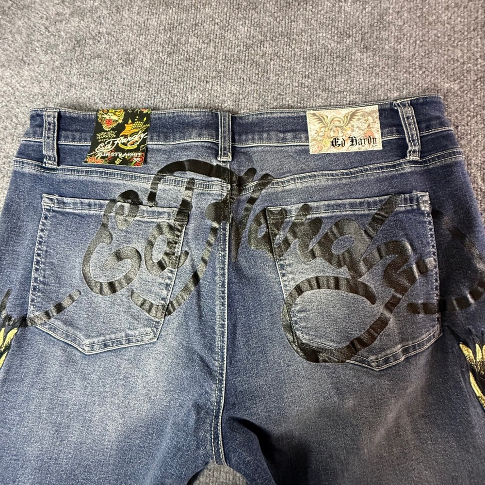 Ed Hardy Mens Slim Straight Embroidered Eagle Snake Jeans Blue 36 MEHD8301-8 NWT - Picture 7 of 11